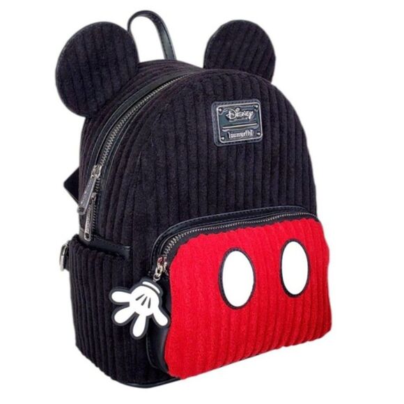 Loungefly Disney Mickey Mouse Corduroy Cosplay Mini Backpack Bag Red Black